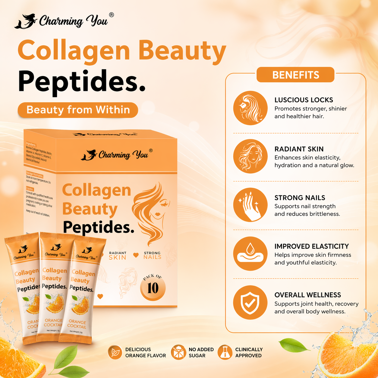 Charming You Collagen Beauty Peptides Orange Flavor